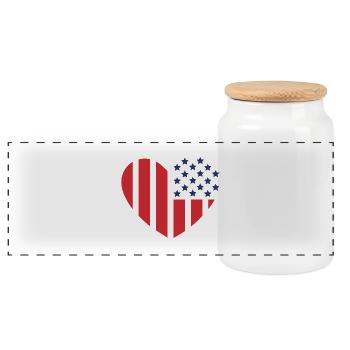 USA Flagge Herz - Panorama Keksdose mit Holzdeckel - Weiß - Vorne
