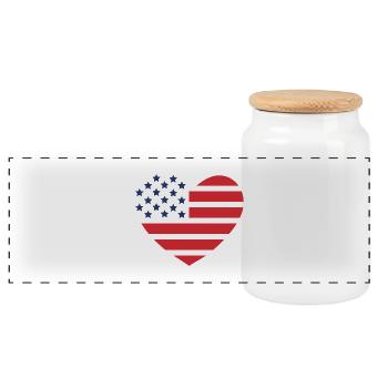 USA Flagge Herz - Panorama Keksdose mit Holzdeckel - Weiß - Vorne