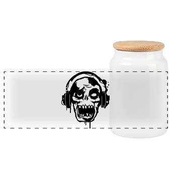 Zombie Totenkopf Skull mit Kopfhörer - Panorama Keksdose mit Holzdeckel - Weiß - Vorne