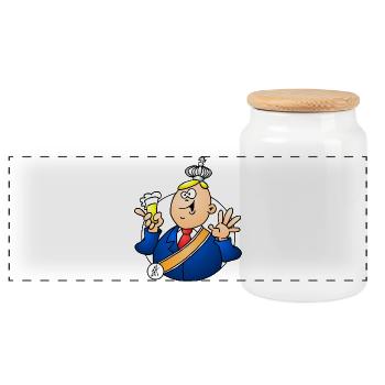 Cartoon Monarch mit Bier und Krone - Panorama Keksdose mit Holzdeckel - Weiß - Vorne