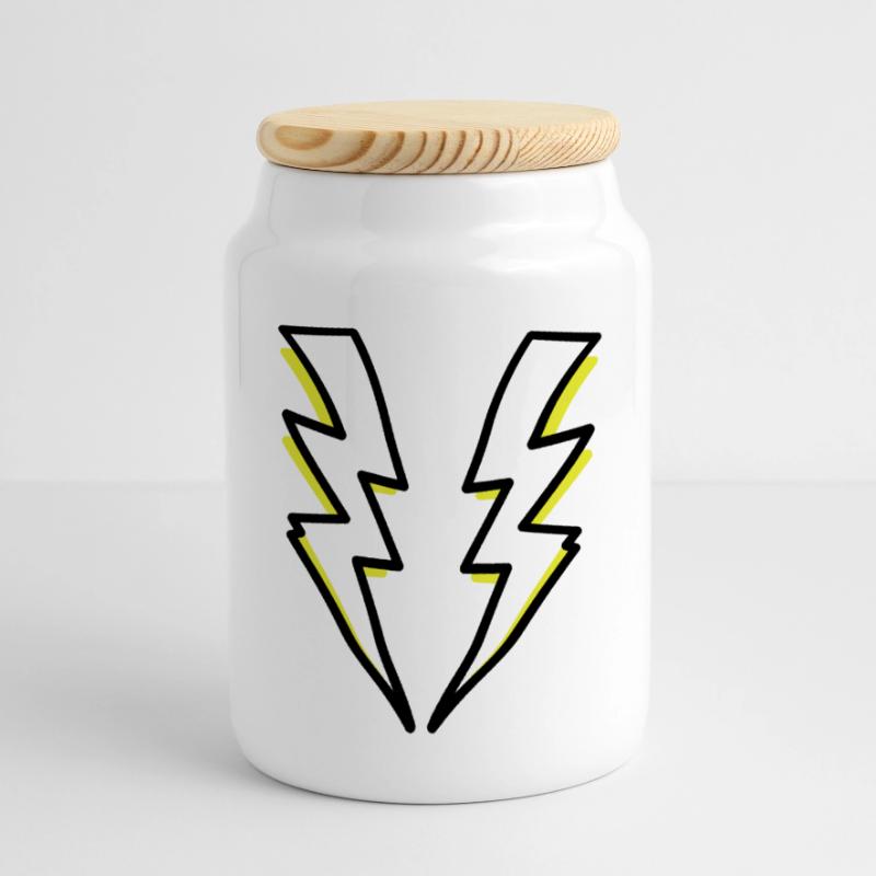 Lightning flash lighting Panoramic Cookie Jar with Wooden Lid