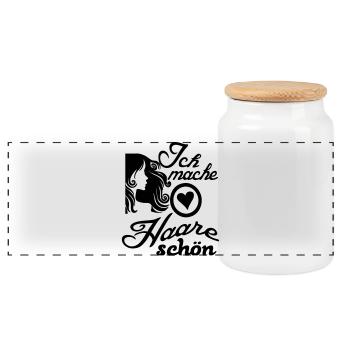 Ich mache Haare schön Friseur Spruch Geschenk - Panorama Keksdose mit Holzdeckel - Weiß - Vorne