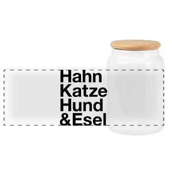 BREMEN Stadtmusikanten Hahn Esel Hund Katze - Panorama Keksdose mit Holzdeckel - Weiß - Vorne