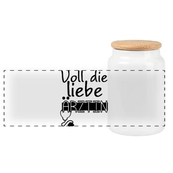 Liebe Ärztin Geschenk - Panorama Keksdose mit Holzdeckel - Weiß - Vorne