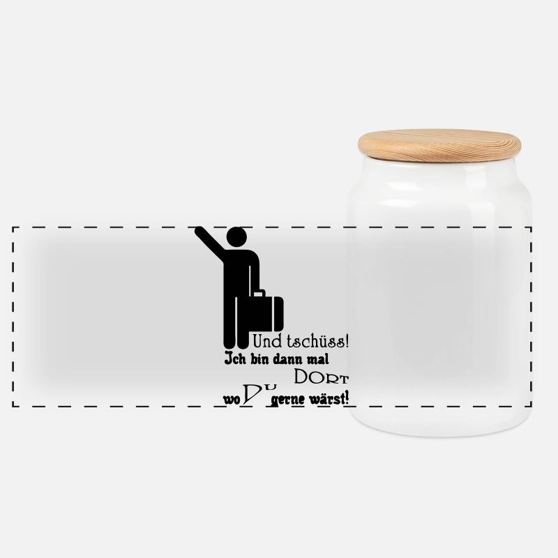 Und tschüss! Geschenk Rente Urlaub Spruch Fun - Panorama Keksdose mit Holzdeckel - Weiß