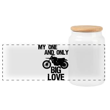 Big Love - Motorrad Bike Biker Spruch Geschenk - Panorama Keksdose mit Holzdeckel - Weiß - Vorne
