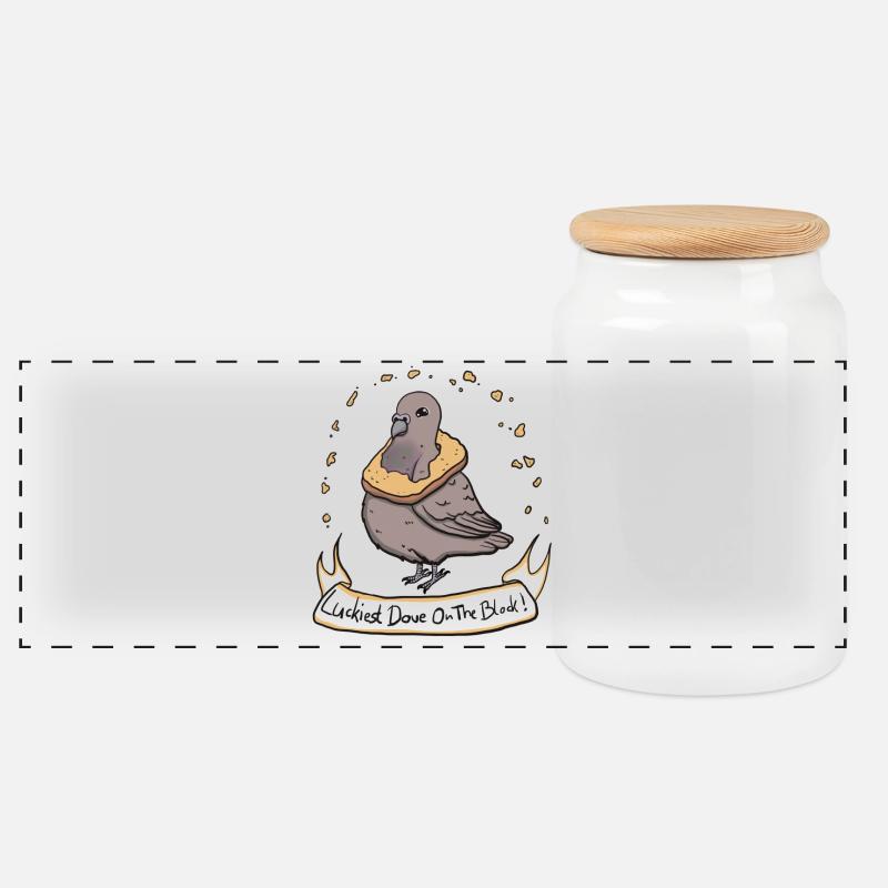 Luckiest Dove! - Panoramic Cookie Jar with Wooden Lid - white