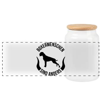 Boxermenschen sind anders - Panorama Keksdose mit Holzdeckel - Weiß - Vorne