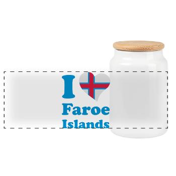 I love Faroe Islands - Panoramic Cookie Jar with Wooden Lid - white - Front