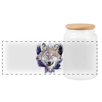 Wolf | Tier | Grauer Wolf - Panorama Keksdose mit Holzdeckel - Weiß - Vorne