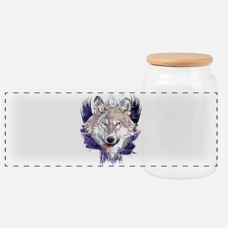 Wolf | Tier | Grauer Wolf - Panorama Keksdose mit Holzdeckel - Weiß