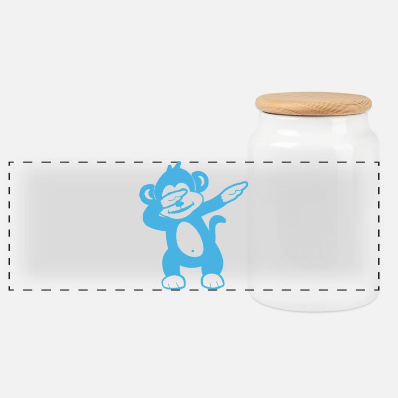Blue Monkey Maskottchen – Verspieltes Design - Panorama Keksdose mit Holzdeckel - Weiß