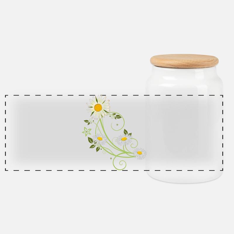 Ranke mit Margerite und Gänseblümchen - Panorama Keksdose mit Holzdeckel - Weiß