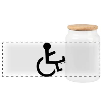 Wheelchair user with broken leg # - Panoramic Cookie Jar with Wooden Lid - white - Front