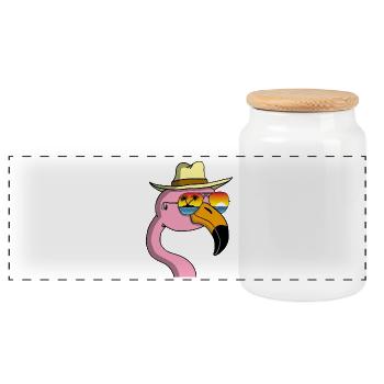 Flamingo on vacation - Panoramic Cookie Jar with Wooden Lid - white - Front