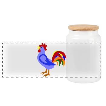 Colorful rooster in art design - Panoramic Cookie Jar with Wooden Lid - white - Front