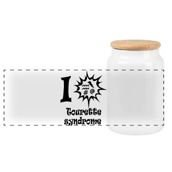 Tourette Syndrome - Panoramic Cookie Jar with Wooden Lid - white - Front