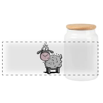 Kleines Wollschaf I Schaf Comic I Geschenk - Panorama Keksdose mit Holzdeckel - Weiß - Vorne