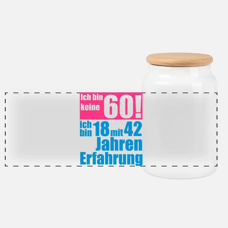 Ich bin keine 60! ... 18 mit 42 Jahren Erfahrung! - Panorama Keksdose mit Holzdeckel - Weiß