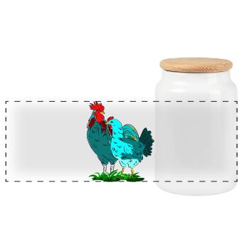 Bunte Hahnen- und Huhn-Kombination - Panorama Keksdose mit Holzdeckel - Weiß - Vorne