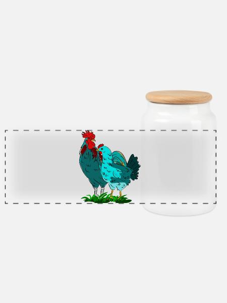 Bunte Hahnen- und Huhn-Kombination - Panorama Keksdose mit Holzdeckel - Weiß