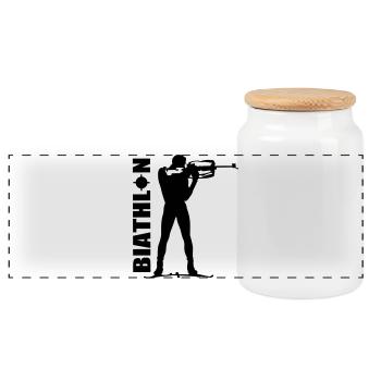 Biathlon - Panoramic Cookie Jar with Wooden Lid - white - Front