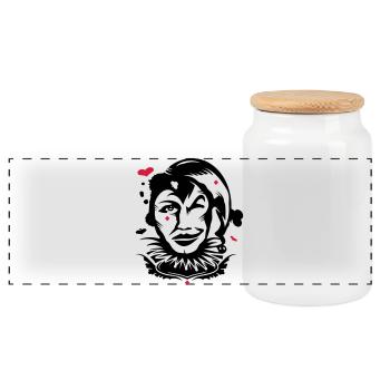 Playing card joker - Panoramic Cookie Jar with Wooden Lid - white - Front