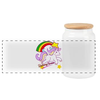 Licorne arc-en-ciel pour toujours - Boîte à biscuits avec couvercle en bois - blanc - Devant