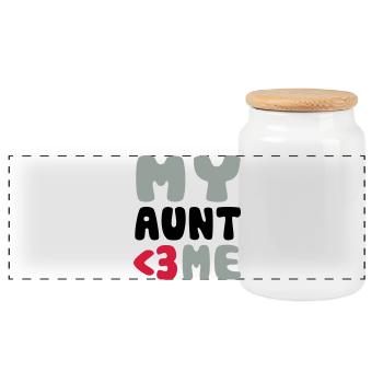 My aunt loves me - Panoramic Cookie Jar with Wooden Lid - white - Front