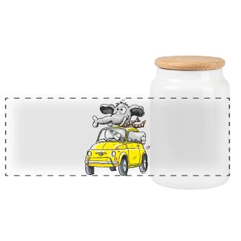 Elephant Car - Oldtimer - Panoramic Cookie Jar with Wooden Lid - white - Front