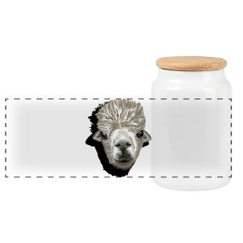Alpaca funny llama head comic cartoon icon - Panoramic Cookie Jar with Wooden Lid - white - Front