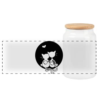 Love cats - Panoramic Cookie Jar with Wooden Lid - white - Front
