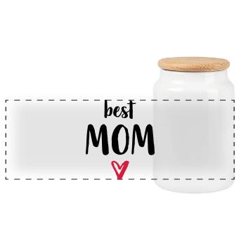 best Mom I Herz Geschenk Mama Mutter Mutti Mami - Panorama Keksdose mit Holzdeckel - Weiß - Vorne