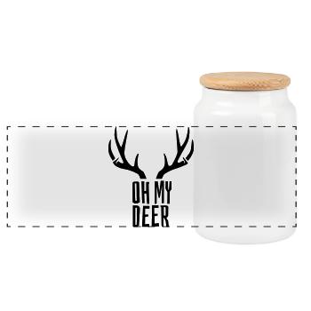 Oh My Deer Geweih Wortspiel Hirsch Humor - Panorama Keksdose mit Holzdeckel - Weiß - Vorne