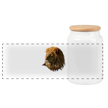 Lion - Panoramic Cookie Jar with Wooden Lid - white - Front