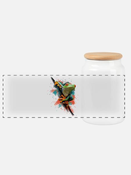 Frosch - Panorama Keksdose mit Holzdeckel - Weiß