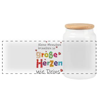 Kleine Menschen brauchen große Herzen - Danke - Panorama Keksdose mit Holzdeckel - Weiß - Vorne