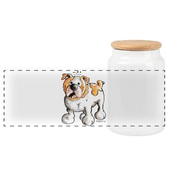 Bulldog anglais - Boîte à biscuits avec couvercle en bois - blanc - Devant