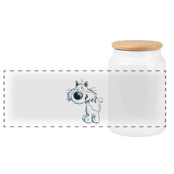 Freche Katze I Kätzchen Cartoon  - Panorama Keksdose mit Holzdeckel - Weiß - Vorne