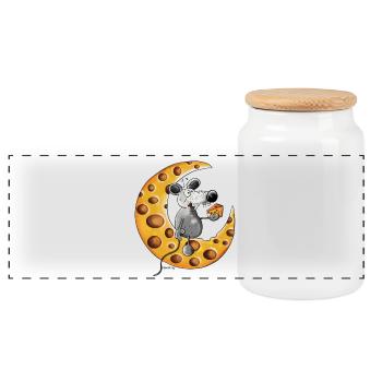 The Mouse Love Cheese - Panoramic Cookie Jar with Wooden Lid - white - Front