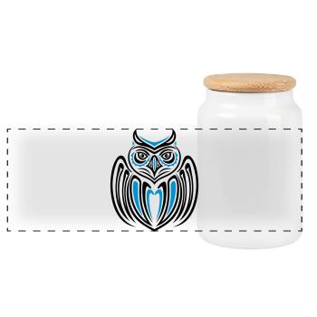 Eule im Haida Tattoo Style, owl - Panorama Keksdose mit Holzdeckel - Weiß - Vorne