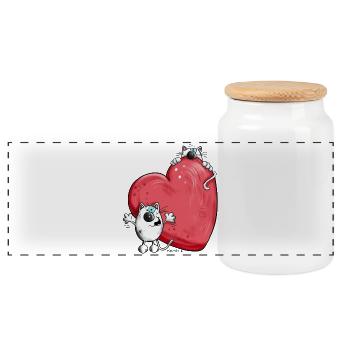 Chats avec un grand coeur rouge - Boîte à biscuits avec couvercle en bois - blanc - Devant
