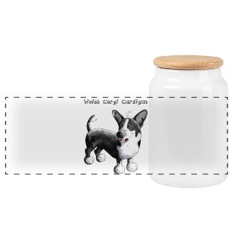 Lustiger Welsh Corgi Cardigan - Panorama Keksdose mit Holzdeckel - Weiß - Vorne