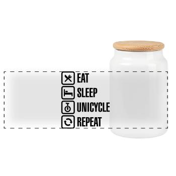 Eat sleep unicycle repeat unicycling circus clown - Panoramic Cookie Jar with Wooden Lid - white - Front