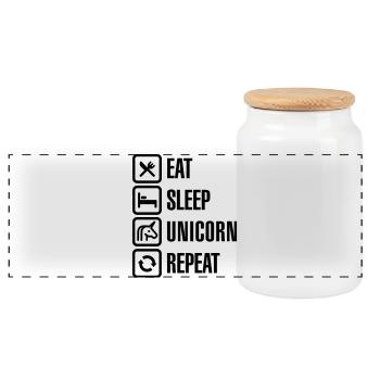 Eat Sleep Unicorn Repeat - Panoramic Cookie Jar with Wooden Lid - white - Front