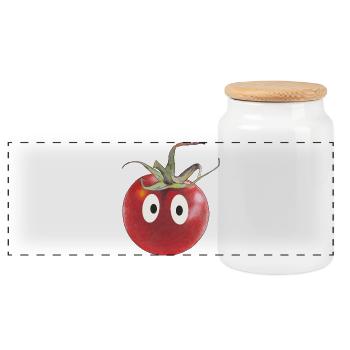 Funny tomato with eyes - Panoramic Cookie Jar with Wooden Lid - white - Front