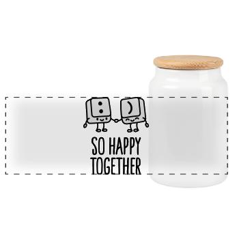 Keyboard keys smiley - So happy together - Panoramic Cookie Jar with Wooden Lid - white - Front