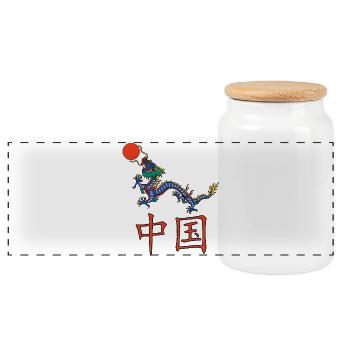 Chinesischer Drache - Panorama Keksdose mit Holzdeckel - Weiß - Vorne