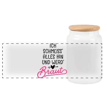 braut hochzeit spruch - Panorama Keksdose mit Holzdeckel - Weiß - Vorne