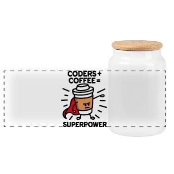 Coders + coffee = superpower (superhero) light - Panoramic Cookie Jar with Wooden Lid - white - Front